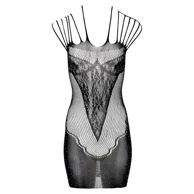 Christine - Riana O/S. Bodystocking zmysłowa sukienka zdobiona cyrkoniami, czuj się piękna i zabłyśnij