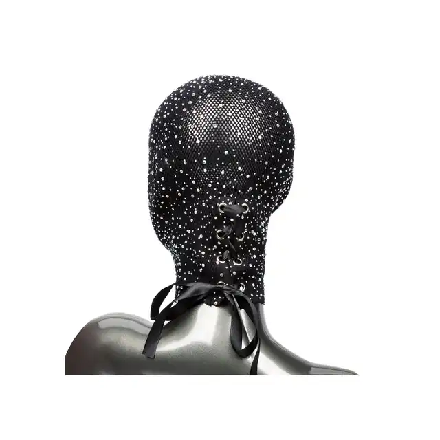 CalExotics - Radiance Full Hood Cover. Siateczkowa maska na głowę, ekscytuje połyskującymi akcentami, oddychającą siateczką i gorsetowe sznurowanie