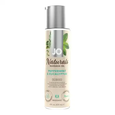 System Jo - Naturals Massage Oil Peppermint &amp; Eucalyptus 120ml. Aromatyczny wegański olejek do masażu o zapachu mięty pieprzowej i eukaliptusa