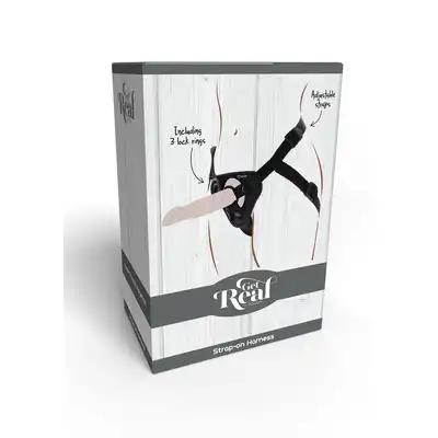 Get Real - Strap-On Harness O/S. Wygodna uprząż z regulowanymi paskami, wyściełaną przednią poduszką, trzema silikonowymi pierścieniami