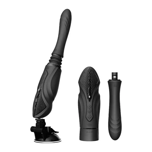 Zalo - Sesh Black. Ruchomy wibrator podgrzewany, z wymiennymi końcówkami i pilotem, inspirowany egipską wężową boginią