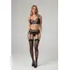 Christine - 3pc Sanne S/M. Czarny komplet damskiej bielizny z nadrukiem panterki w połączeniu z koronką