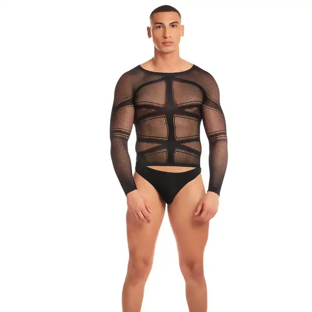 René Rofé - Cam Boy Two-Piece Set L/XL Black. Seksowny zestaw dla pewnych siebie mężczyzn, prześwitująca koszulka i majtki