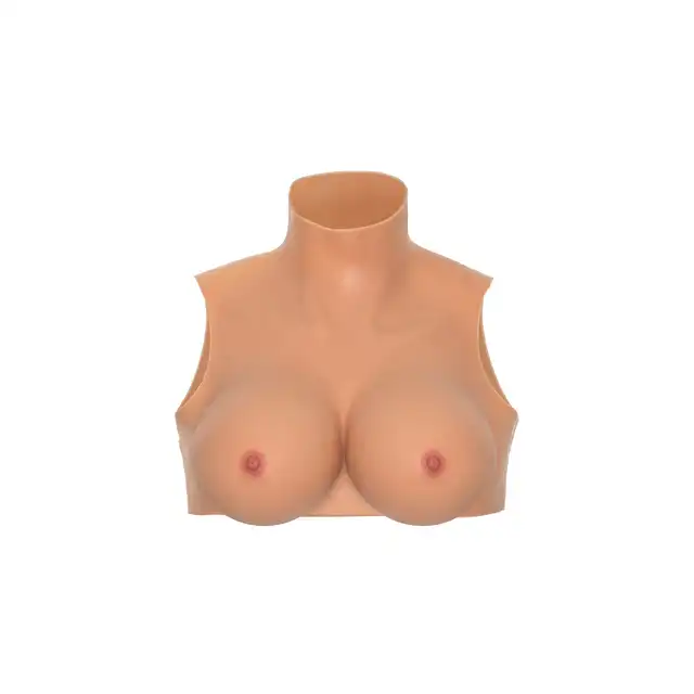 Hidden Desire - Alter Ego Wearable Breasts Crop Top With D-Cup. Silikonowy crop top z wysokim dekoltem z piersiami w rozmiarze D, stworzony dla crossdresserów