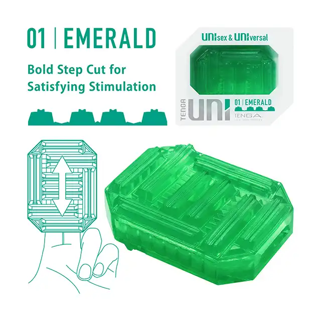 Tenga - Uni Emerald Sleeve. Uniwersalna nakładka stymulująca do łechtaczki i penisa, produkt unisex