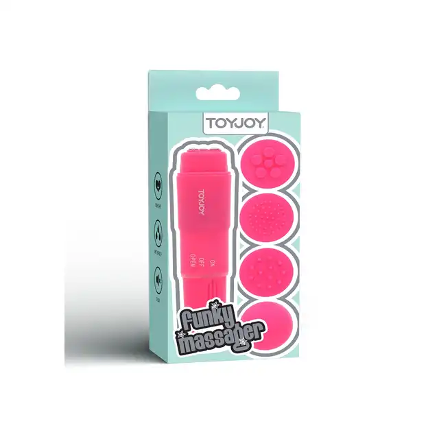 ToyJoy - Funky Vibrette Pink. Mini wibrator do łechtaczki z 4 wymiennymi końcówkami stymulującymi