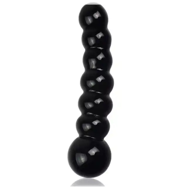 LoveToy - Glass Romance 6,8` Dildo Black. Czarne szklane dildo o stymulującym kształcie, ogrzej je lub schłodź dla dodatkowych wrażeń