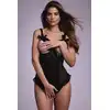 Christine - Mistique S/M. Niegrzeczne body z wetlook i prześwitującą siateczką, otwartym biustem i dziurką w kroczu
