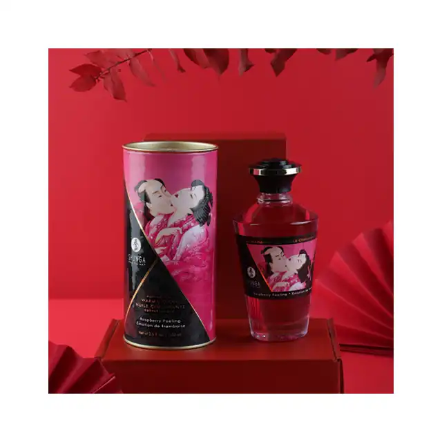  Shunga - Aphrodisiac Warming Oil Raspberry Feeling 100 ml. Rozgrzewający olejek do masażu o smaku soczystych malin. 