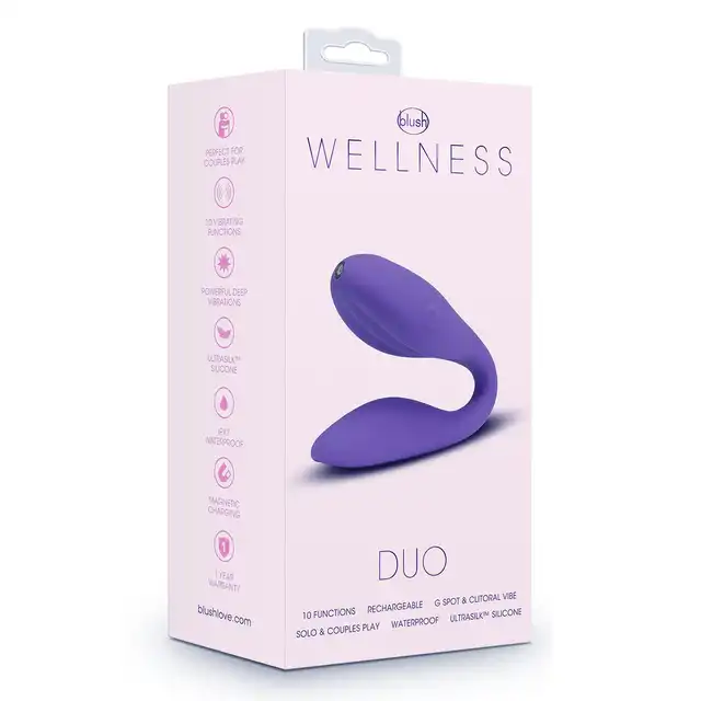 Wellness - Duo Purple. Wszechstronny wibrator dla par, intensywna stymulacja solo i w parze, elastyczny korpus i mocne wibracje