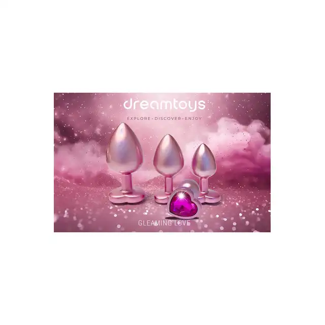 Dream Toys - Gleaming Love Pearl Pink Plug Large. Różowy elegancki korek analny o dużym rozmiarze z kryształkiem w kształcie serca