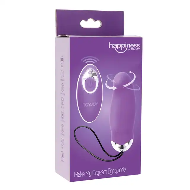 Toy Joy - Happiness Make My Orgasm Eggsplode. Fioletowe wibrujące jajeczko z ruchomą główką na pilota, eksplozja przyjemności w jajku
