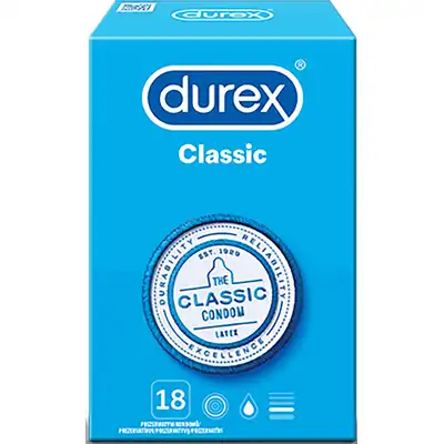 Durex - Classic 18szt. Duże opakowanie klasycznych i niezastąpionych prezerwatyw, zapewniają naturalne doznania