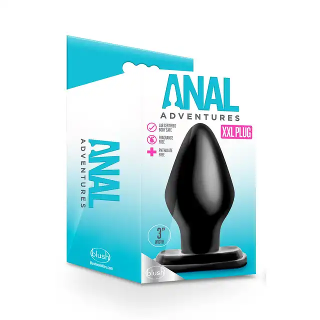Anal Adventures - XXL Plug Black. Duży korek analny o opływowym kształcie, gwarantowane uczucie wypełnienia