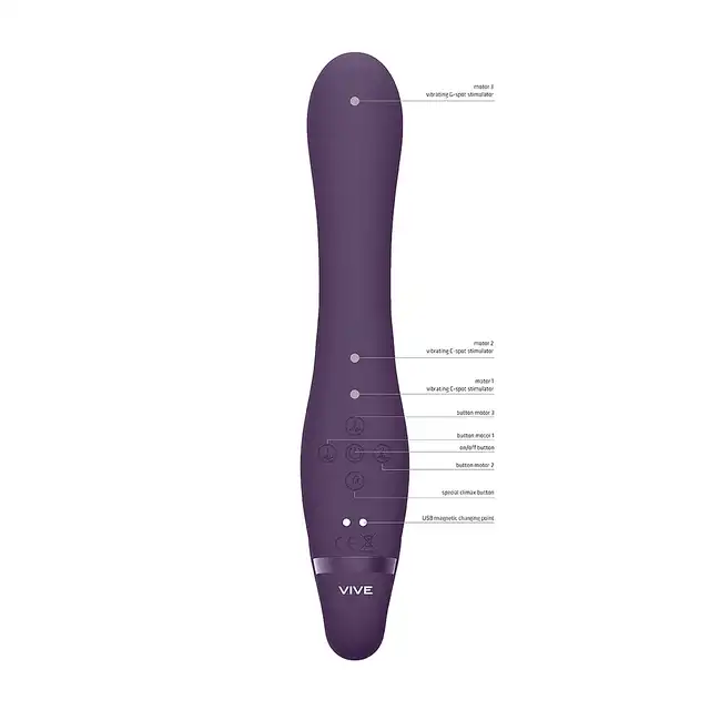 Vive - Suki Vibrating Strapless Strap-on Rabbit Purple. Wibrujący strapon bezuprzężowy, intensywna stymulacja dla obu partnerów 