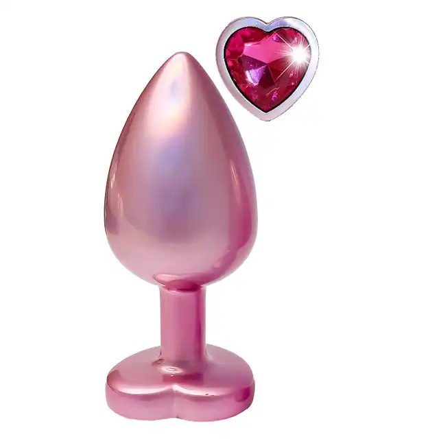 Dream Toys - Gleaming Love Pearl Pink Plug Large. Różowy elegancki korek analny o dużym rozmiarze z kryształkiem w kształcie serca