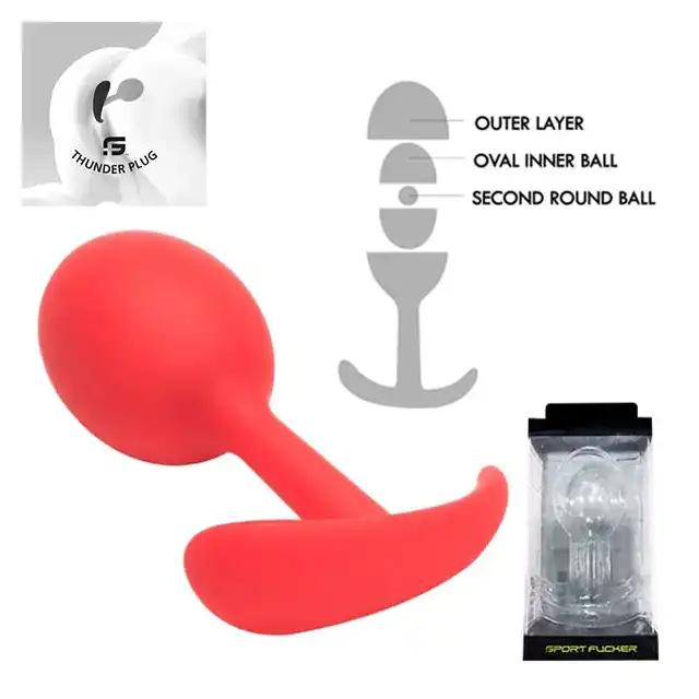 Thunder Plug - medium, czerwony. Innowacyjny plug prostaty z mechanizmem uderzającym, ergonomiczną podstawą i cienką szyjką do długotrwałego noszenia