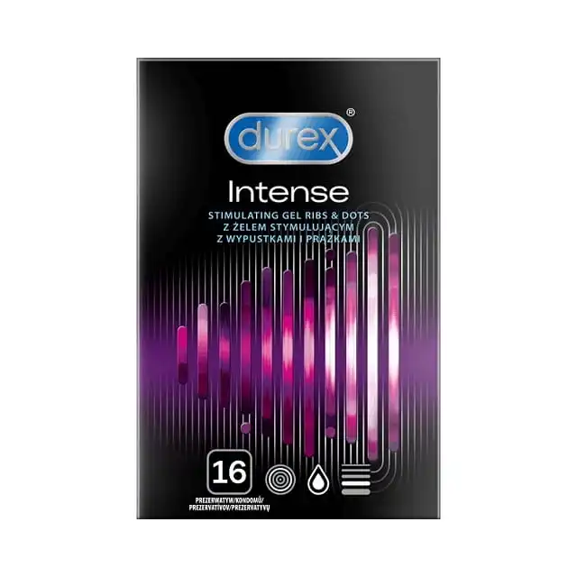 Durex - Intense 16szt. Duże opakowanie prezerwatyw prążkowanych z żelem Desirex dla szerokiej gamy doznań