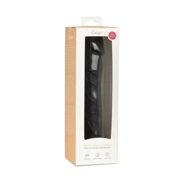 EasyToys - Dildo Without Balls 22.5 cm Black. Długie, czarne dildo z przyssawką, o prostym trzonie i żylastej teksturze