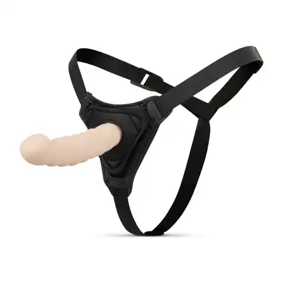 EasyToys - Thurster Strap Skin. Elastyczny strapon z prążkowanym dildo, regulowane paski dla idealnego dopasowania