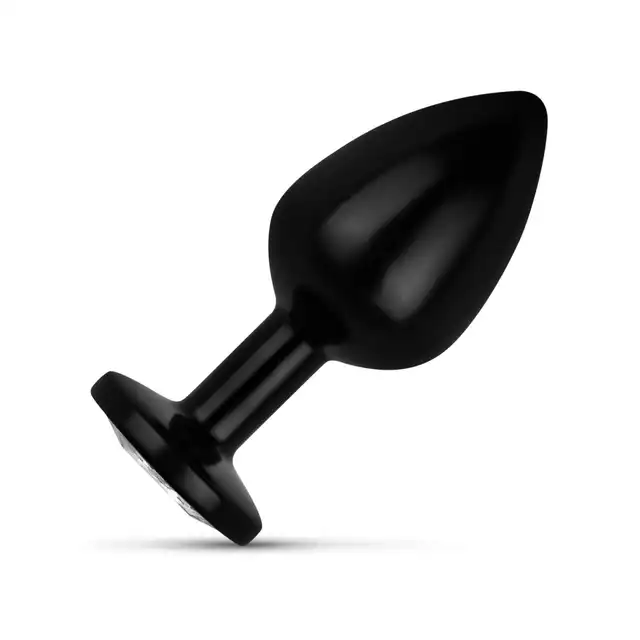 Easy Toys - Butt Plug M Black/Silver. Klasyczny metalowy korek analny w czarnym kolorze, z kryształkiem w podstawie