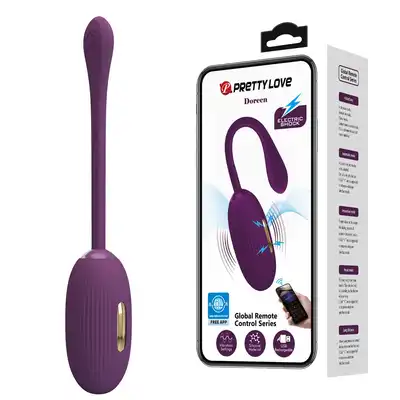 Pretty Love - Doreen Purple. Żebrowane jajeczko wibrujące z intensywną funkcją elektrostymulacji, na aplikację