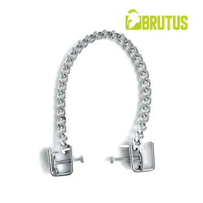 Brutus - Jackscrew Nipple Clamps. Metalowe klamerki na sutki z regulowanym naciskiem i łańcuszkiem