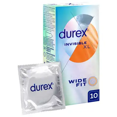 Durex - Invisible Extra Large 10szt. Ultra cienkie prezerwatywy o powiększonej średnicy, dla bliższego kontaktu z partnerem