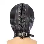 Fetish Tentation - BDSM Hood Mask. Czarna, wykonana ze sztucznej skóry wiązana maska BDSM. Doskonała dla uległego
