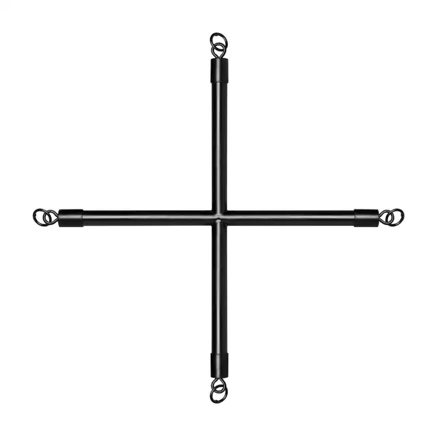 Bedroom Fantasies - Hogtie Cross Bar. Metalowy krzyżak rozporowy kajdankami na ręce i nogi, genialna propozycja na wiele pozycji skrępowania