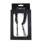 Brutus - Tweezer Nipple Clamps Black. Czarne metalowe zaciski na sutki, wytrzymałe akcesorium BDSM z regulowanym naciskiem, które