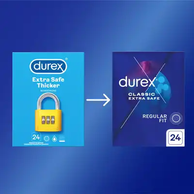 Durex - Extra Safe 24 szt. Zestaw pogrubianych prezerwatyw dla większej ochrony, ultra safe z pełnym komfortem