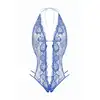 Christine - Renee Blue S/M. Uwodzicielskie body w olśniewającym błękicie, body z dziurką, wykonane z elastycznej koronki o kwiatowym wzorze