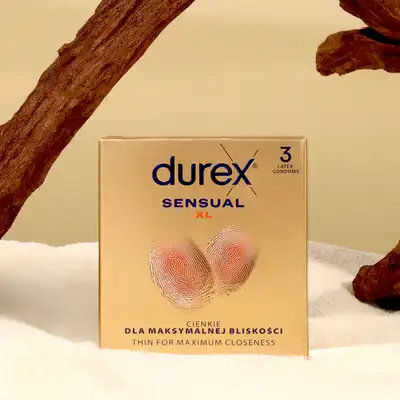 Durex - Sensual XL 3szt. Najcieńsze prezerwatywy w rozmiarze XL zaprojektowane, aby zapewnić maksymalną wrażliwość przy pełnym bezpieczeństwie i komforcie