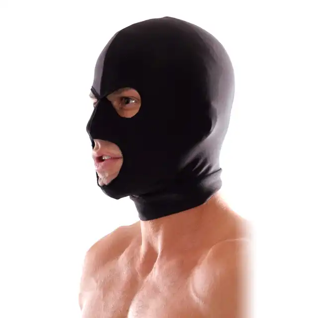 Fetish Fantasy - Spandex 3 Hole Hood Black. Elastyczna maska do zmysłowej dominacji, dziury na oczy i usta