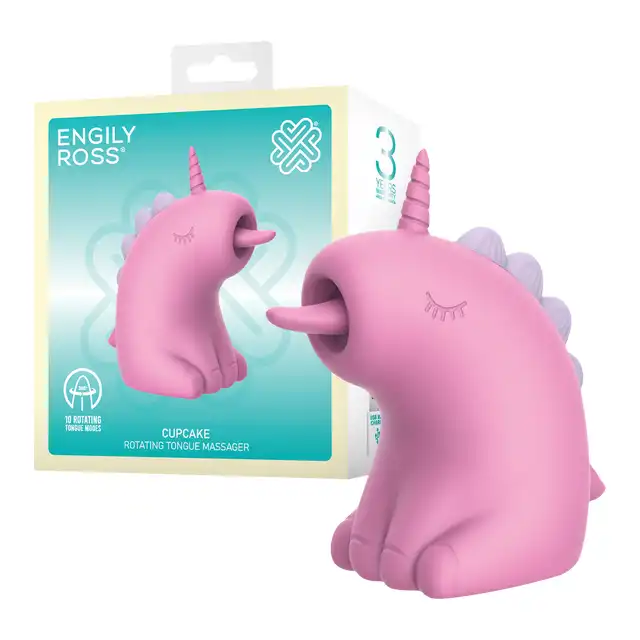 Engily Ross - Cupcake. Uroczy stymulator łechtaczki z ruchomym językiem, różowa zabawa pełna niezrównanej przyjemności