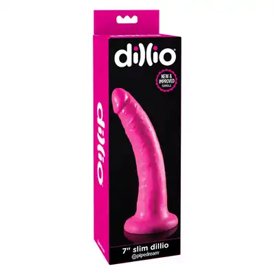 Pipedream - Dillio 7 Inch Slim Dildo Pink. Neonowo różowe dildo z przyssawką idealne dla początkujących