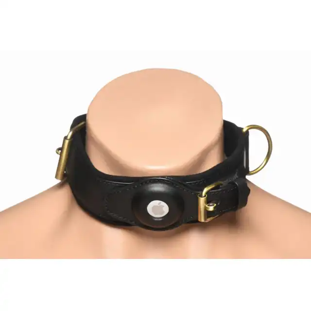 Master Series - Tracking Collar Black. Czarna obroża śledząca dla uległego z miejscem na AirTag – styl i pełna kontrola