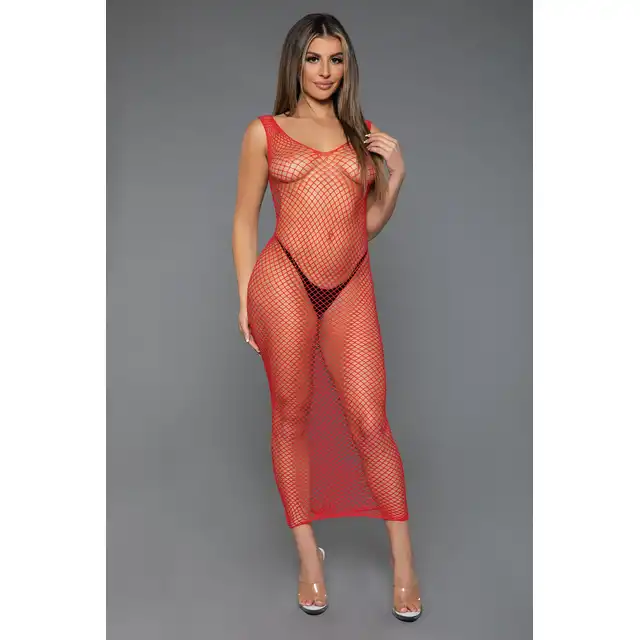 BeWicked - Unleash Me Dress RD/Q. Krwisto czerwona odważna siateczkowa sukienka z kabaretką, która podkreśli Twoje krągłości