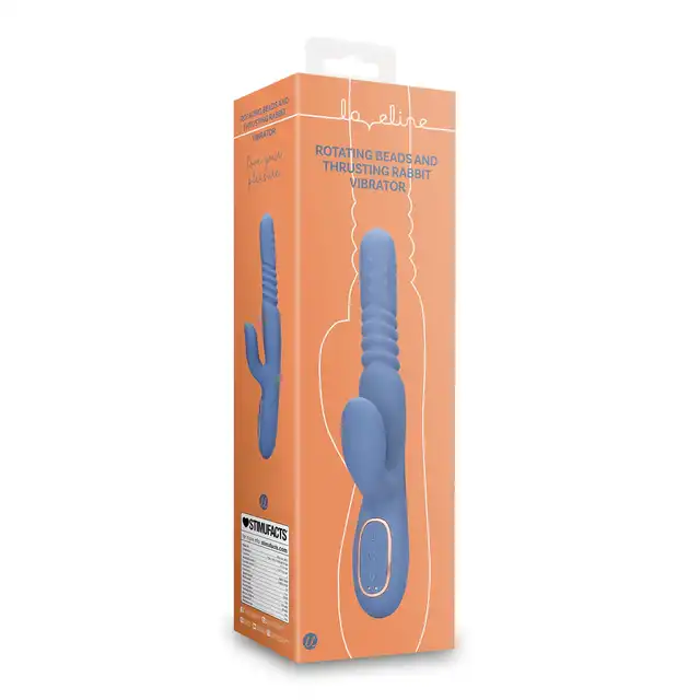 Loveline - Blue Nova Warming Rotating Beads and Thrusting Rabbit Vibrator. Ogrzewany, wibrujący wibrator z króliczkiem dla jeszcze większej przyjemności