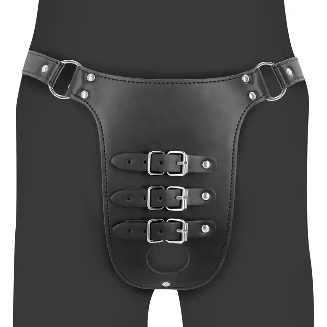 OUCH! - Leather Chastity Belt with Straps. Skórzany pas cnoty z paskami.