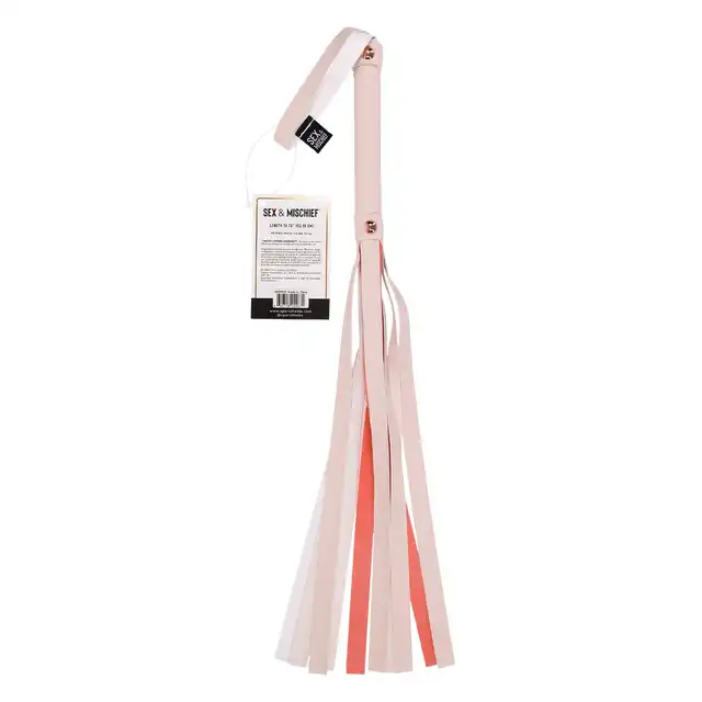 Sportsheets - Peaches `n CreaMe Stripe Flogger. Pudrowo różowy bat o skórzanym wykończeniu, figlarna przyjemność