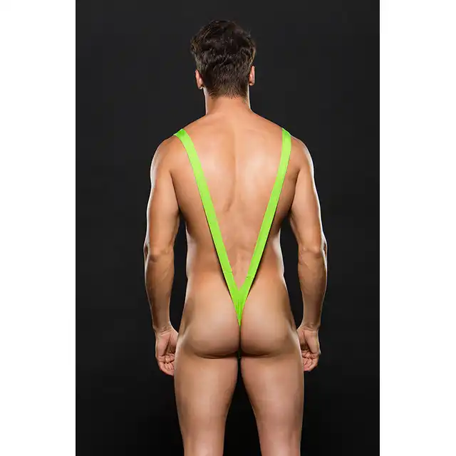 Envy Menswear - Borat Slingshot Green M/L. Odważny neonowy strój dla mężczyzn, inspirowany kultową postacią Borata.
