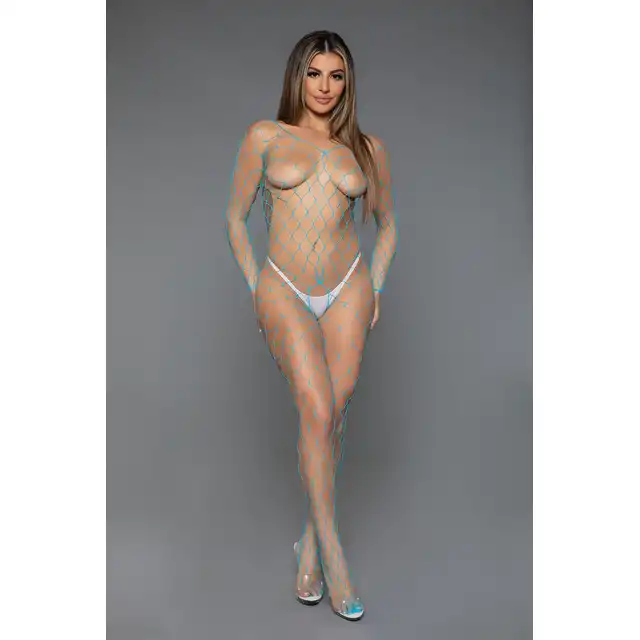 BeWicked - Cannot Hide Bodystocking TUR/OS. Turkusowy bodystocking z siateczki, otwarty krok i wyeksponowane pośladki do uwodzenia
