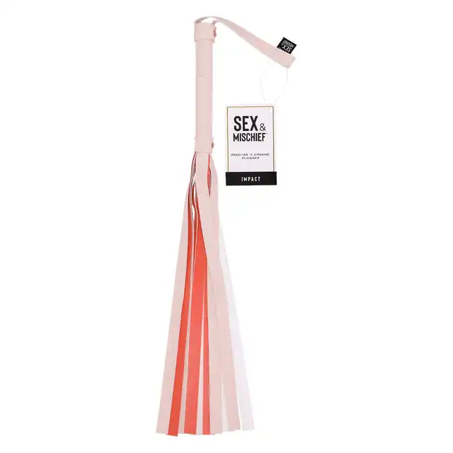 Sportsheets - Peaches `n CreaMe Stripe Flogger. Pudrowo różowy bat o skórzanym wykończeniu, figlarna przyjemność