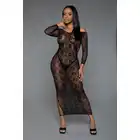 BeWicked - Late Last Night Night Dress BLK/OS. Czarna elegancka sukienka maxi z koronką, która przyciąga uwagę