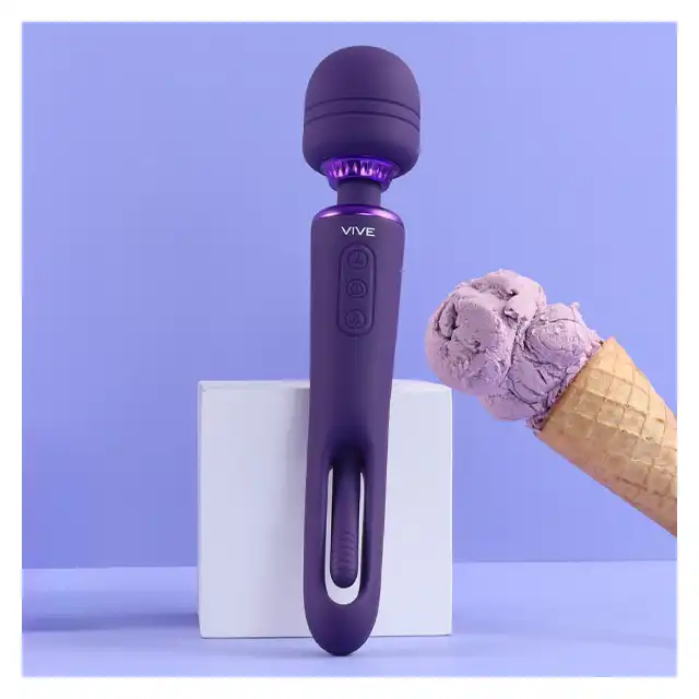 Vive - Kiku Double Ended Wand with Innovative G-Spot Flapping Stimulator Purple. Niezrównana wszechstronność i intensywna stymulacja dzięki podwójnemu końcowi