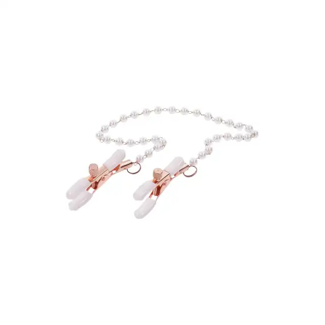 Sportsheets - Peaches'n Creme Pearl Nipple Clamps. Zaciski na sutki z pięknym łańcuszkiem dla zmysłowej przyjemności