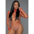 BeWicked - Dancing All Night Bodystocking RD/OS. Krwisto czerwony bodystocking w formie body i kabaretki,  szerokie oczka i rozmiar one size