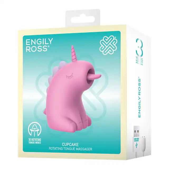 Engily Ross - Cupcake. Uroczy stymulator łechtaczki z ruchomym językiem, różowa zabawa pełna niezrównanej przyjemności